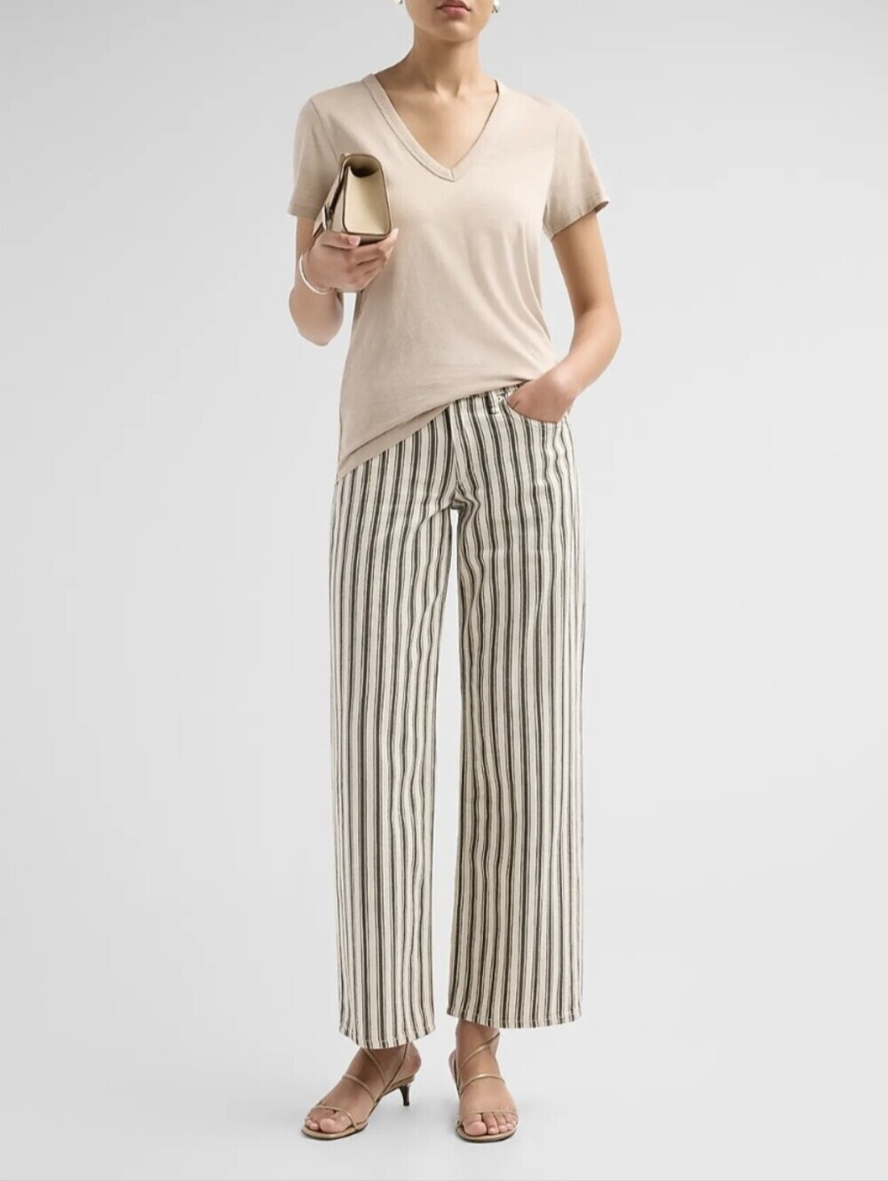 rag & bone V-Neck Cotton Tee, Color Tan Size XS-TP